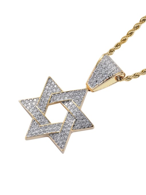 MAHA Brass Cubic Zirconia Six-pointed star Hip Hop Necklace 0