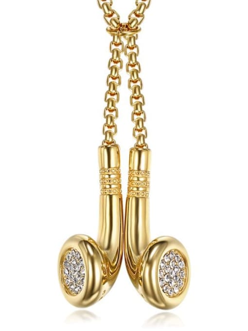 golden Titanium Steel Rhinestone Round Minimalist Necklace For Men