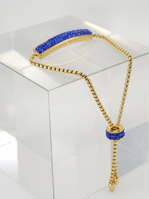blue Titanium Steel Rhinestone Geometric Hip Hop Adjustable Bracelet