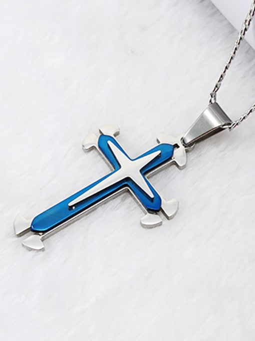 Room blue Stainless steel Cross Minimalist Regligious Necklace