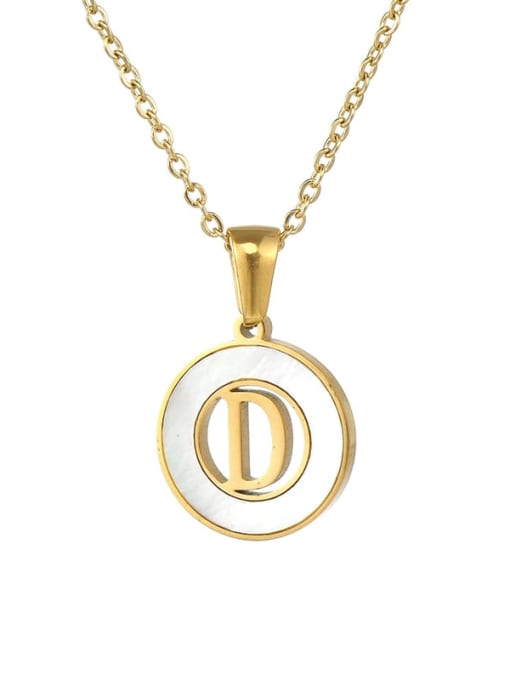 Ring white shell D Stainless steel Shell Letter Minimalist Round Pendant Necklace