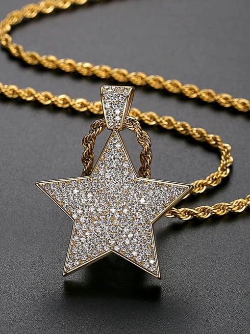 Teem Men Brass Cubic Zirconia Star Hip Hop Necklace 1