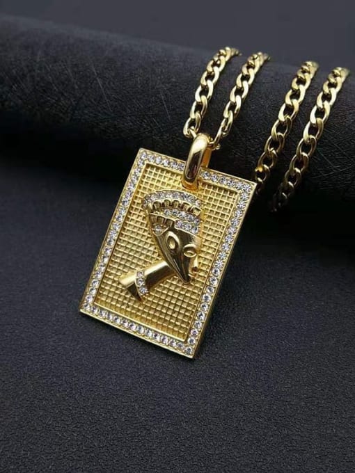 HI HOP Titanium Steel Rhinestone Geometric Vintage Necklace For Men 2