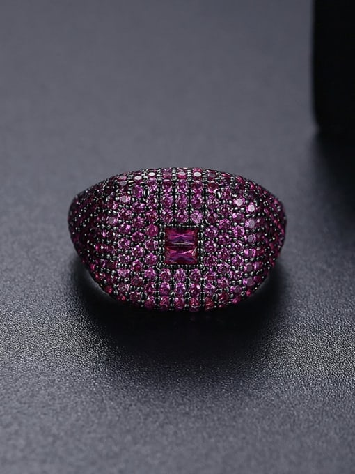 T21F04 Red Brass Cubic Zirconia Geometric Hip Hop Band Ring