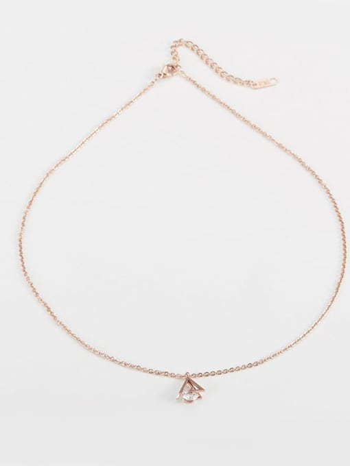 rose gold Titanium Cubic Zirconia Triangle Pendant Necklace