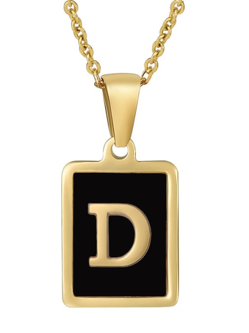 D Stainless steel Enamel Letter Minimalist Square Pendant Necklace