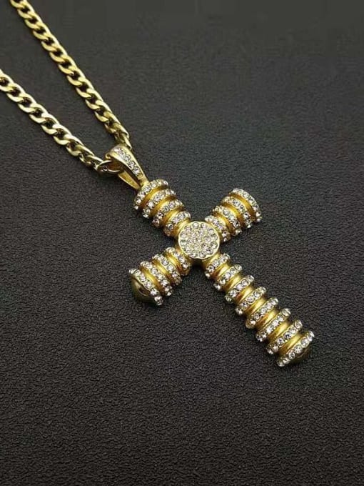 Gold chain 4.4mm*61cm Titanium Steel Rhinestone Cross Vintage Regligious Necklace For Men