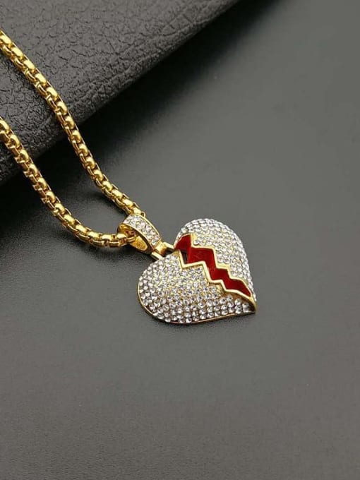 Gold Necklace Titanium Rhinestone Heart Hip Hop Necklace For Men