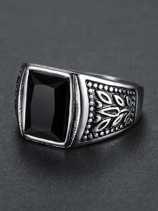 black Stainless steel Glass Stone  Irregular Vintage Solitaire Ring