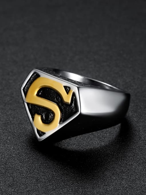 A golden smear Stainless steel  Letter Geometric Vintage Band Ring