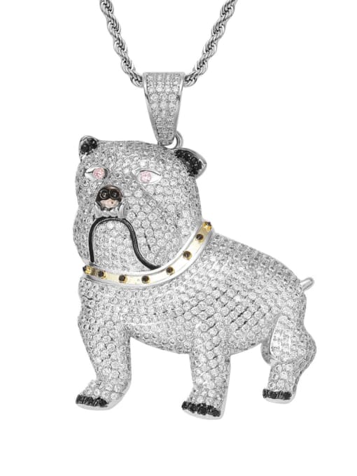 steel color+ stainless steel twist chain Brass Cubic Zirconia Dog Hip Hop Necklace