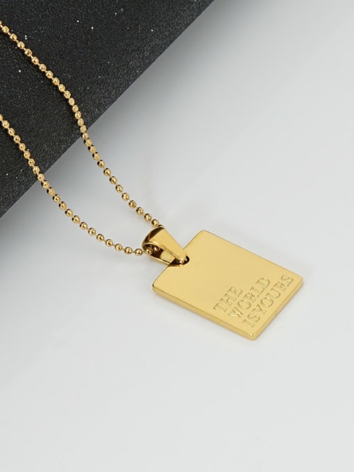 THE WORLD ISYOTRS Stainless steel English Letter Minimalist Rectangle  Pendant  Necklace