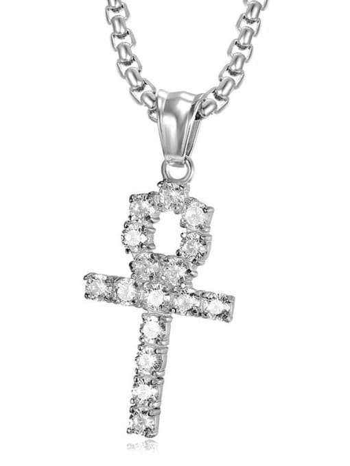 Silver Necklace Titanium Rhinestone Cross Hip Hop  Necklace For Men