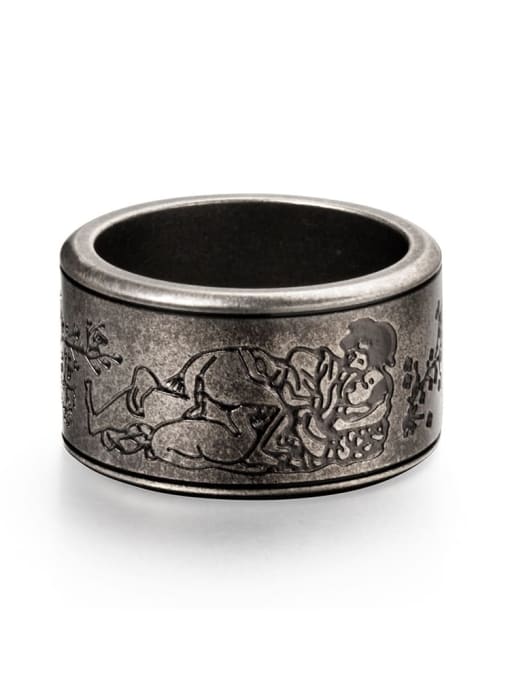 Ancient Titanium Steel Flower Vintage Band Ring