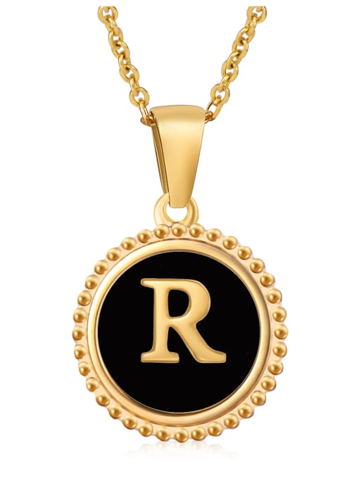 R Stainless steel Acrylic Letter Minimalist Round Pendant Necklace