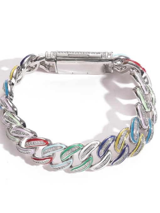 8inch steel color (20cm bracelet) Brass Cubic Zirconia Geometric Luxury Link Bracelet