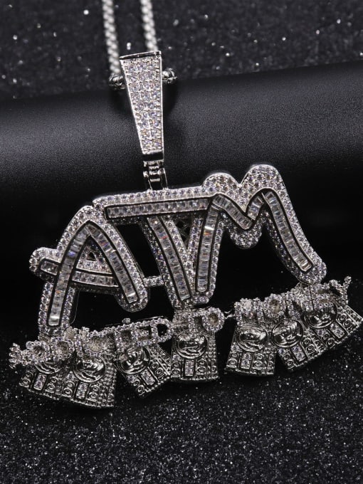Silver with chain Brass Cubic Zirconia Irregular Hip Hop Initials Necklace