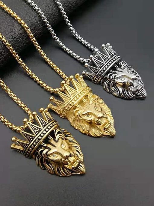 HI HOP Titanium Lion Crown Hip Hop Necklace For Men 0
