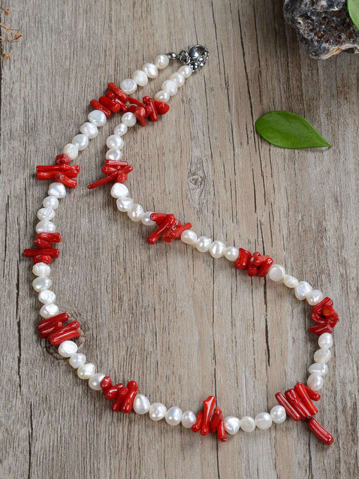 8 45cm Stainless steel Natural Stone Irregular Bohemia Beaded Necklace