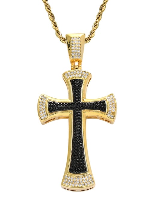 Golden +chain Brass Cubic Zirconia Black Cross Hip Hop Necklace