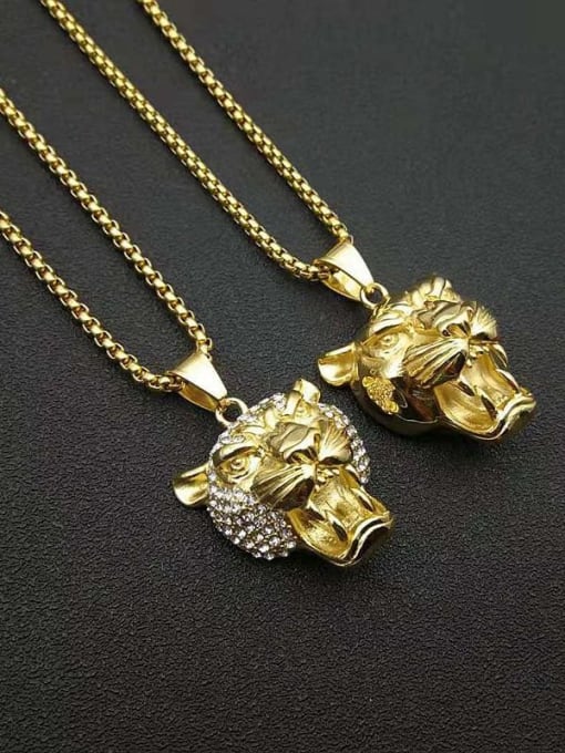 HI HOP Titanium Steel Rhinestone Lion Vintage Necklace For Men