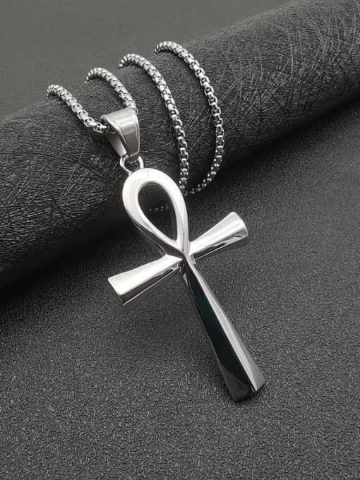 Steel large +Chain:3mm*61cm Titanium Steel Smooth Cross Vintage Necklace For Men