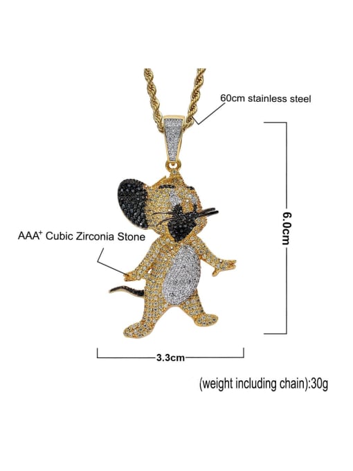 MAHA Brass Cubic Zirconia Mouse Hip Hop Necklace 3