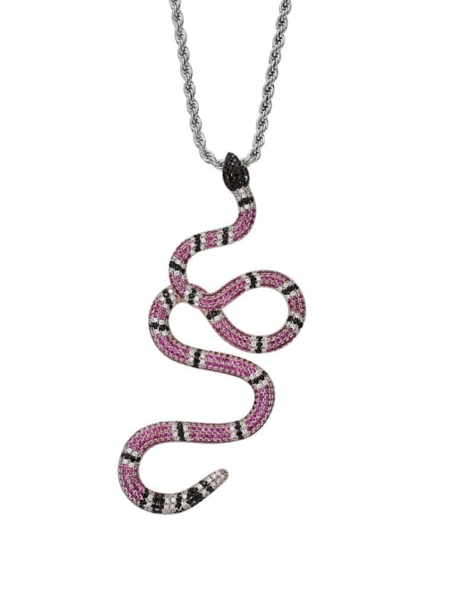 Red Silver Snake +Chain Brass Cubic Zirconia Snake Hip Hop Necklace