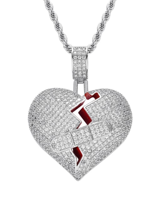 steel color+ stainless steel chain Brass Cubic Zirconia Heart Hip Hop Necklace