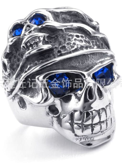 Steel color Stainless steel blue eyes Skull Vintage Band Ring