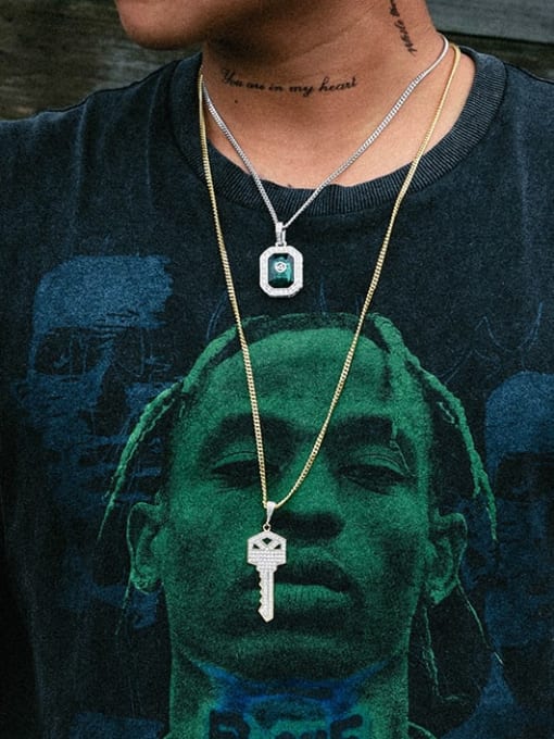 Teem Men Brass Cubic Zirconia Key Hip Hop Necklace 2