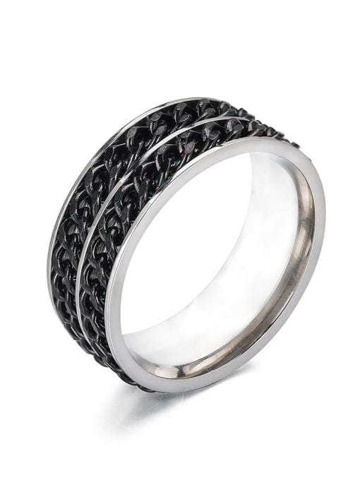 black Titanium Steel Geometric Vintage Band Ring