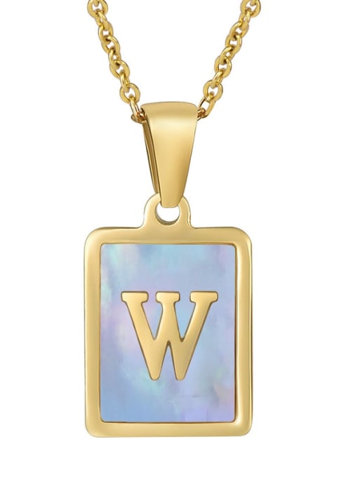 Gold W (including chain) Titanium Steel Shell Geometric Letter Minimalist Necklace