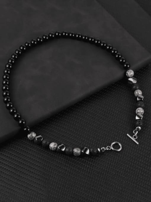 JZ Men's bead Titanium Steel Natural Stone Irregular Bohemia Beaded Necklace 0