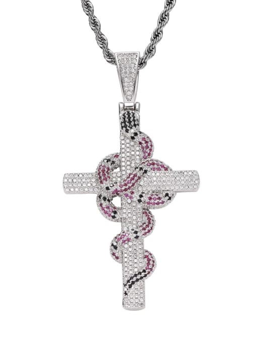 steel color+ Twist chain Brass Cubic Zirconia Cross Hip Hop Necklace