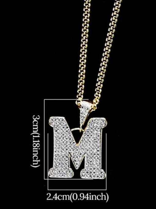 M 24in 60cmT20B13 Brass Cubic Zirconia Letter Hip Hop Initials Necklace