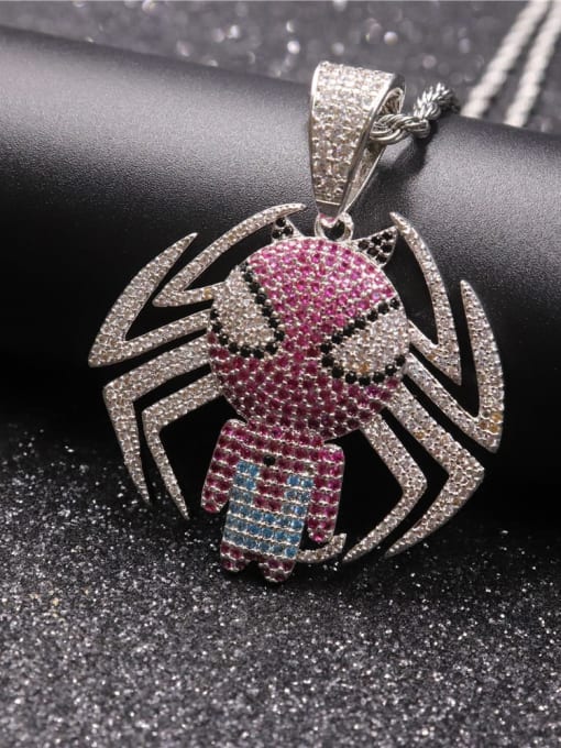 Silver with chain Copper Spider Cubic Zirconia Irregular Hip Hop Pendant  Necklace