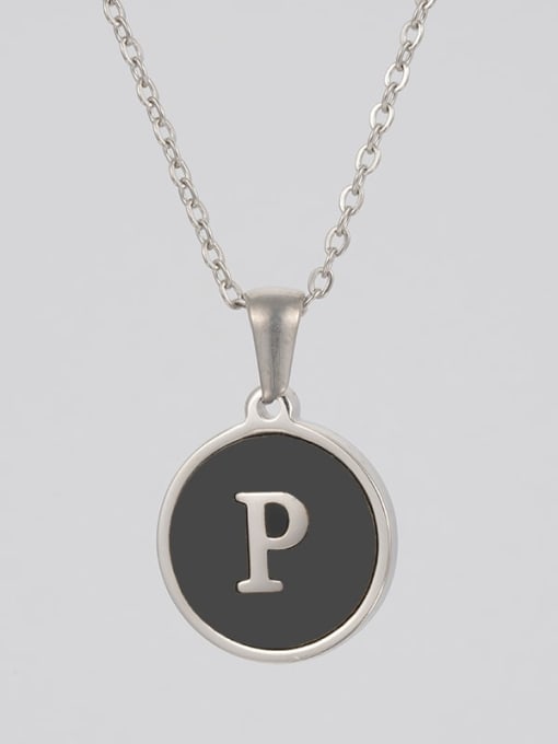 Steel Black P Stainless steel Acrylic Letter Minimalist Round Pendant Necklace