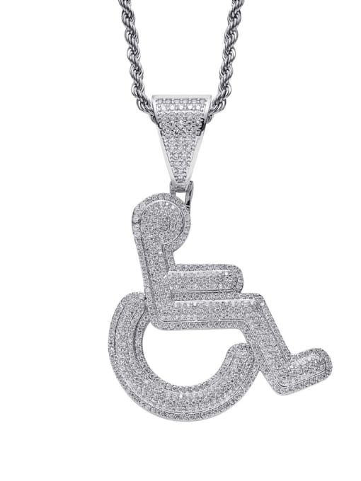 steel color+ stainless steel chain Brass Cubic Zirconia Wheelchair disabled Hip Hop Necklace