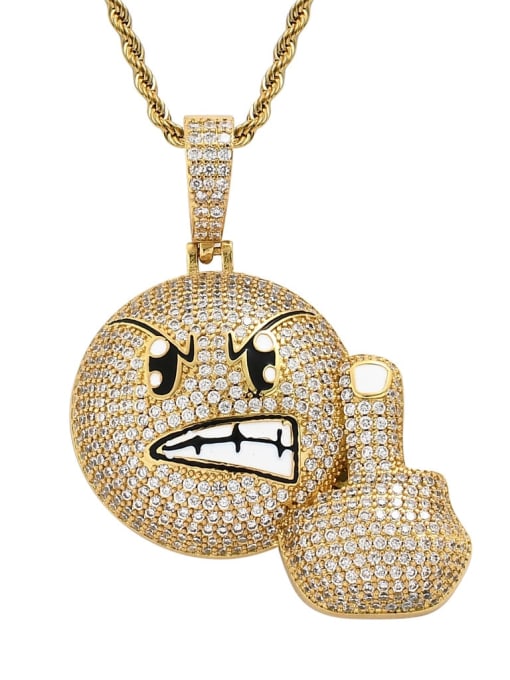 Golden+ chain Brass Cubic Zirconia angry expression Hip Hop Necklace
