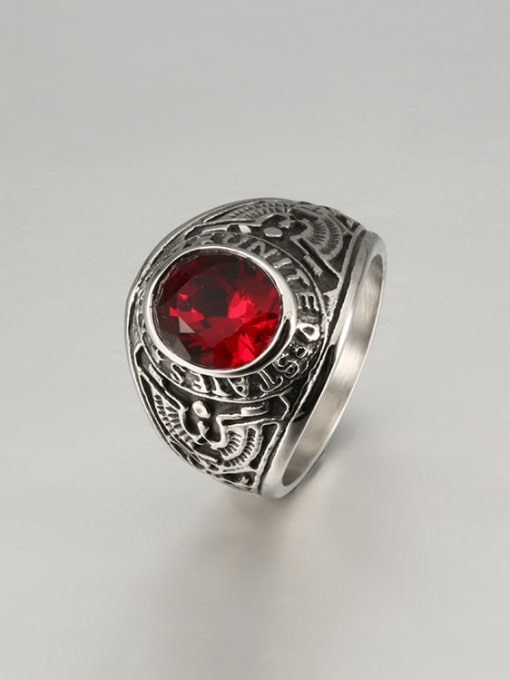 Red zircon Titanium Vintage  Glass stone Mens Ring