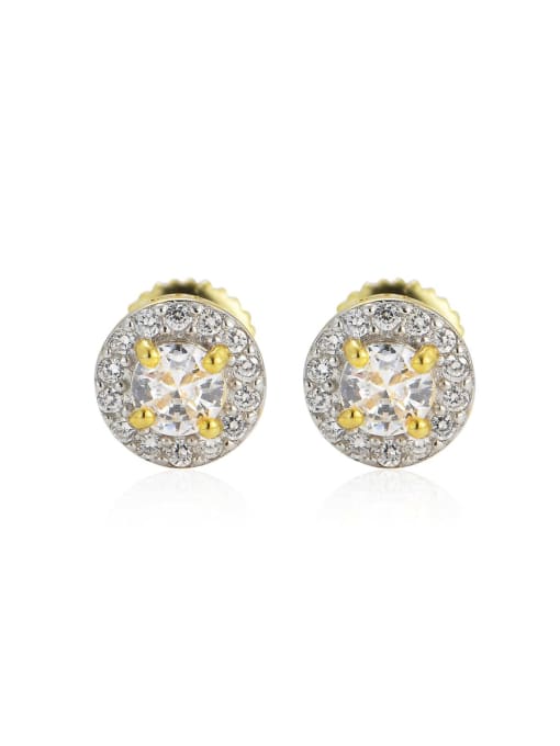 MAHA 925 Sterling Silver Glass Stone Round Dainty Stud Earring 0