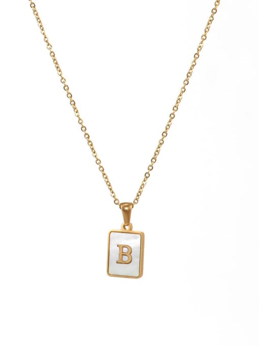 Square Gold White B Titanium Steel Shell  Minimalist Square Letter  Pendant Necklace