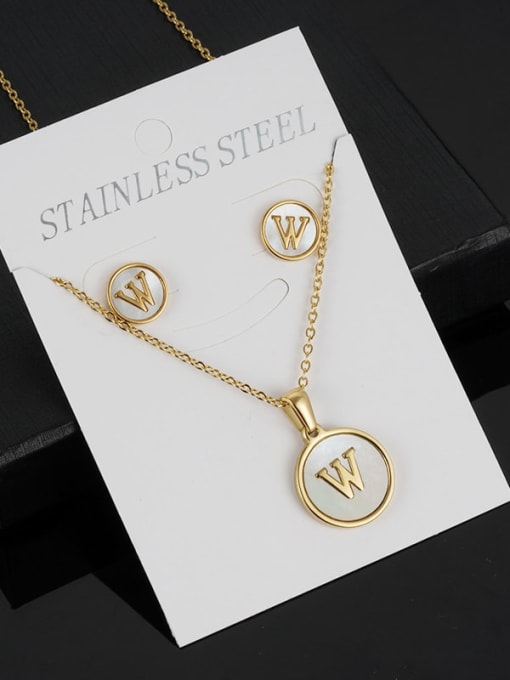 W Set Stainless steel Minimalist Shell  Letter Earring and Necklace Set