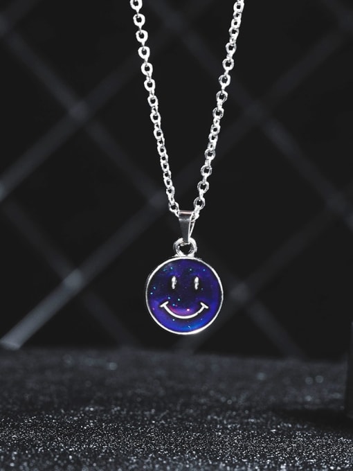 WOLF Titanium Steel Round Discoloration Cool Smiley Necklace 0