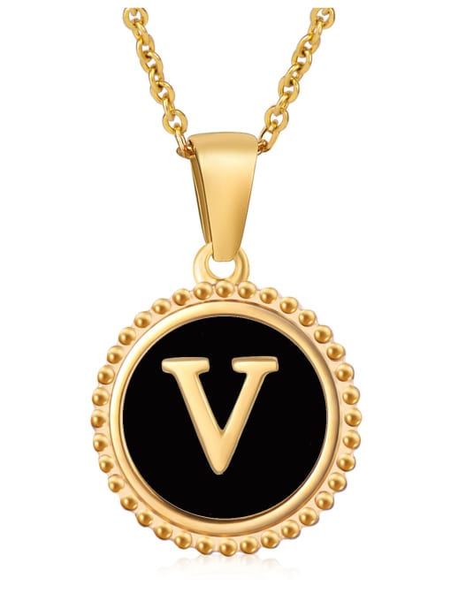 V Stainless steel Acrylic Letter Minimalist Round Pendant Necklace