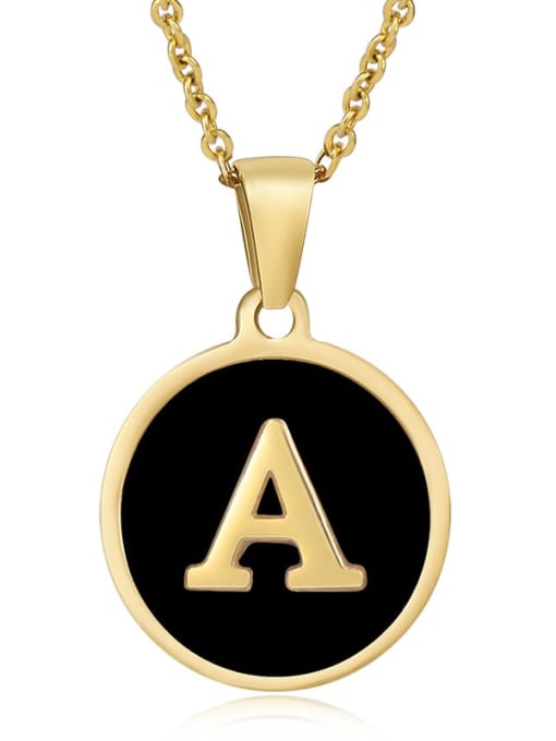 Golden a Titanium Steel Enamel Letter Minimalist  Round Pendant Necklace