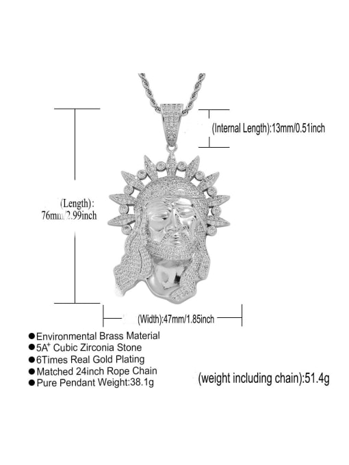 MAHA Brass Cubic Zirconia Religious jesus head Hip Hop Necklace 2