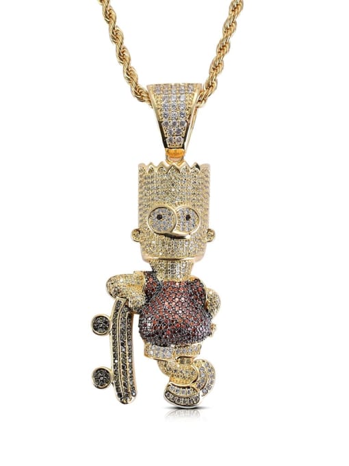 Two color +twist chain Brass Cubic Zirconia Cartoon character Hip Hop Necklace