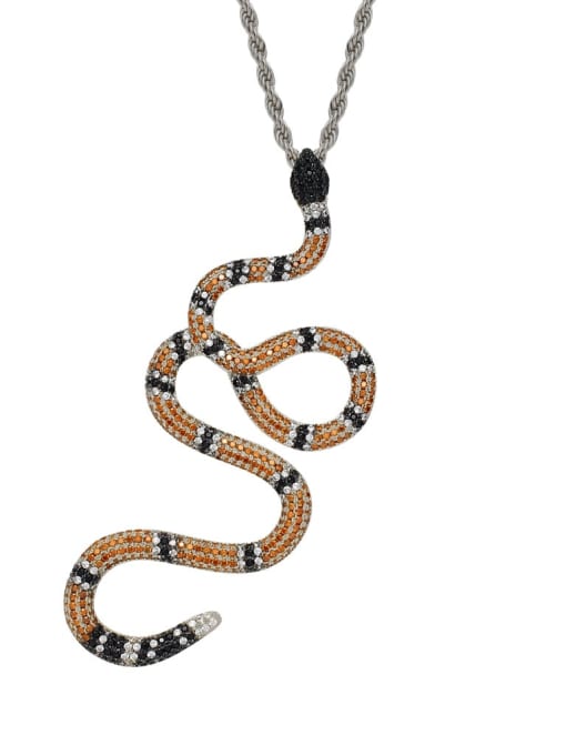 Orange Silver Snake+ Chain Brass Cubic Zirconia Snake Hip Hop Necklace